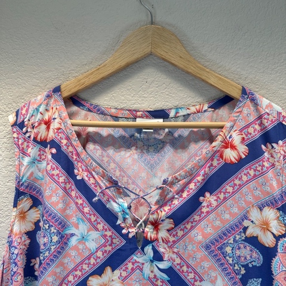 J Jill Plus Top Women's 3X Floral Scarf Print Tank Boho Beach Summer Casual - Picture 4 of 14